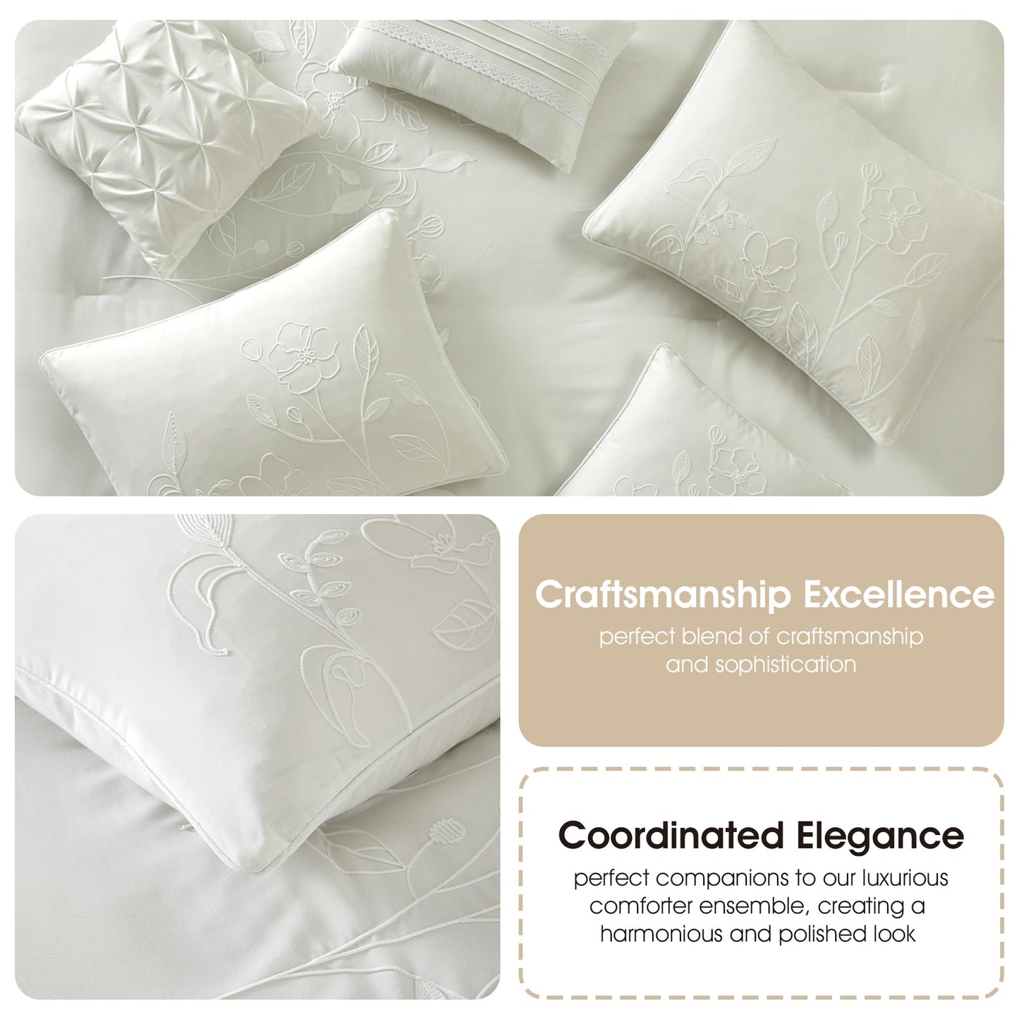 Grand Avenue 7 Piece Green Comforter Set, King Size Chain Stiching Embroidery Bedding, All Season Floral Leaves Bedding Set, Bed Skirt, Pillows & Shams