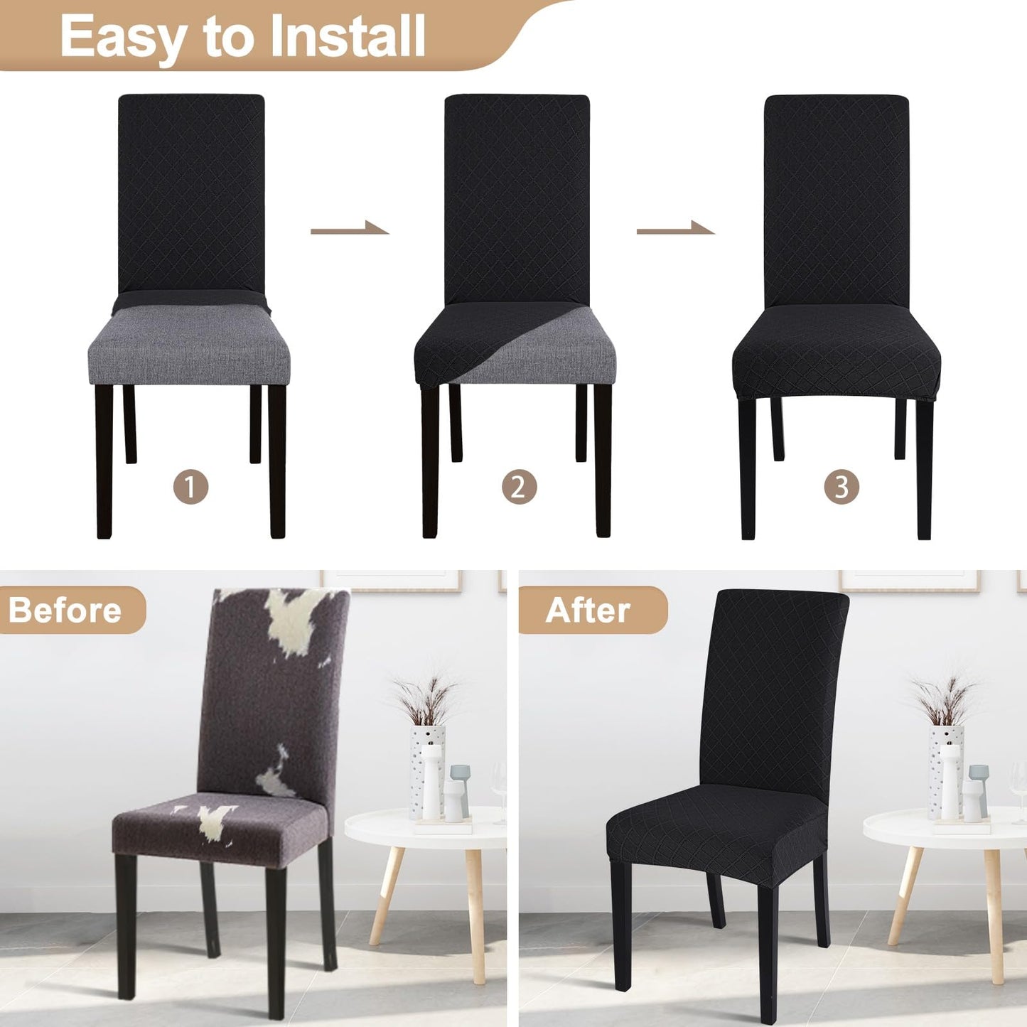 SearchI Dining Room Chair Covers Set of 4, Stretch Jacquard Parsons Chair Slipcovers Removable Washable Kitchen Chair Protector Cover for Dining Room, Hotel, Ceremony (Black Rhombus)
