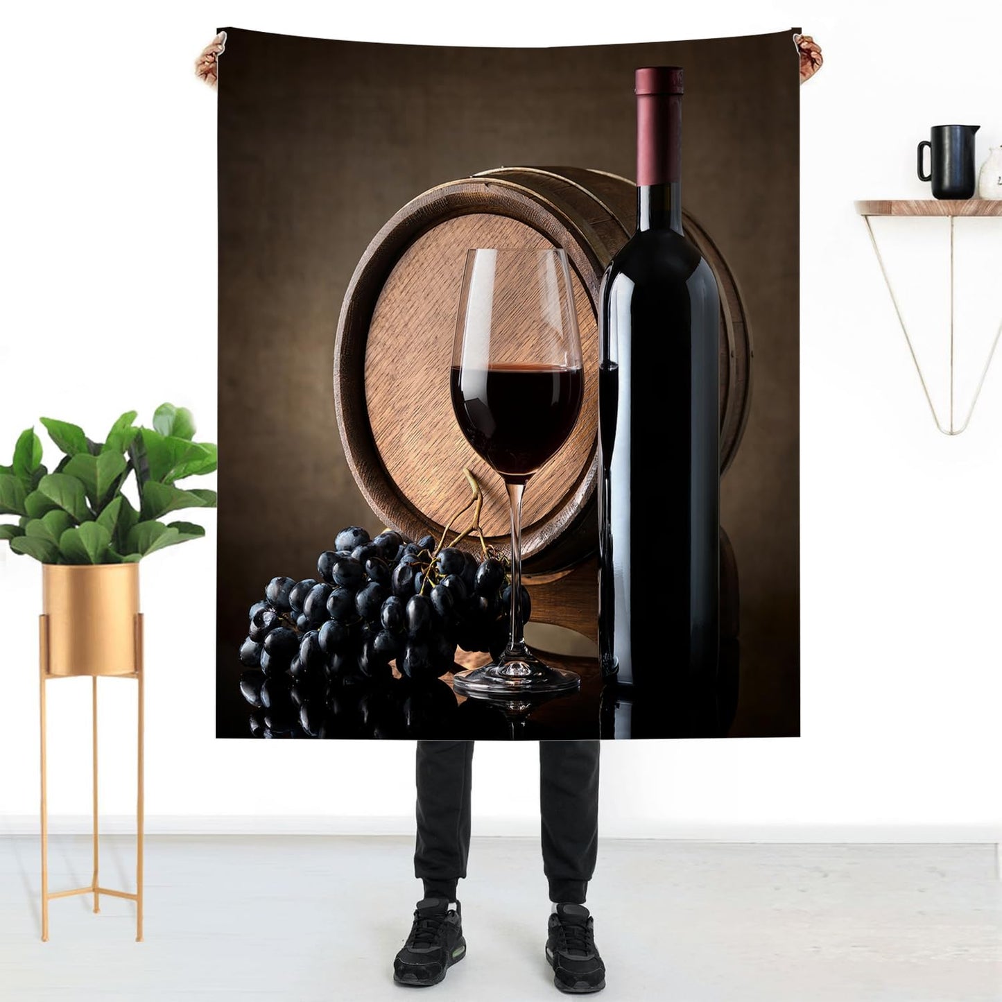 Wine Blanket 40" x 50" Glass Grape Fruit Barrel Romantic Burgundy Brown Super Soft Bedding Fleece Throw Blanket Microfiber Flannel Blankets Couch Sofa Warm Lightweight for Boys Girls