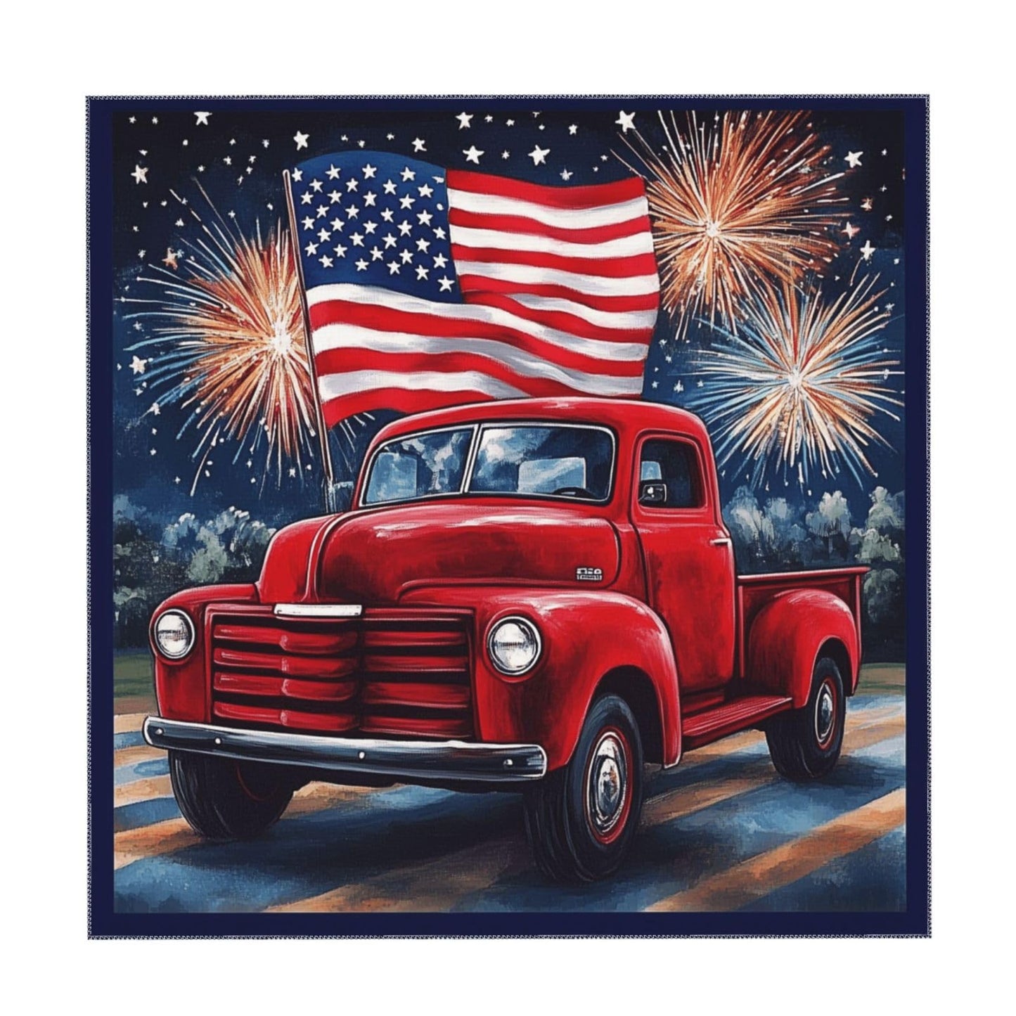 Entemne Square Table Cloth 55x55 Inch Independence Day Red Truck Flag Tablecloth Washable Soft Wrinkle Free Dust Proof Card Table Cover for Tea Party Picnic Kitchen Dining Decor
