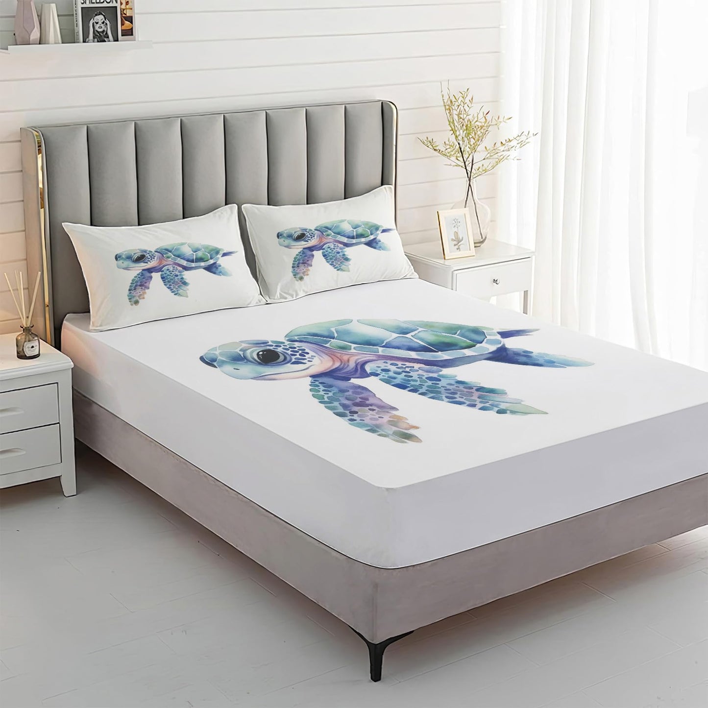 Rejkxyw King Size Sheets Set Sea Turtle - Cartoon Sea Life Bed Sheets - Kids Boys Sheet Set - 12 Inch Deep Pocket - Ultra Soft Winkle Free Microfiber Bedding Sheets & Pillowcases 4 Piece