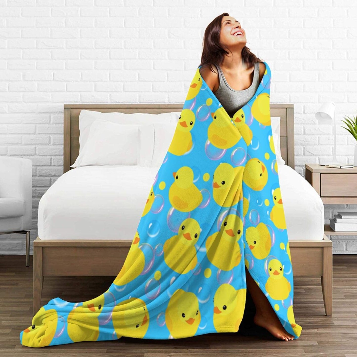 Yellow Rubber Ducks Throw Blanket Gifts Soft Warm Fleece Blankets for Bed Chair Car Sofa Couch Bedroom 60"X50"