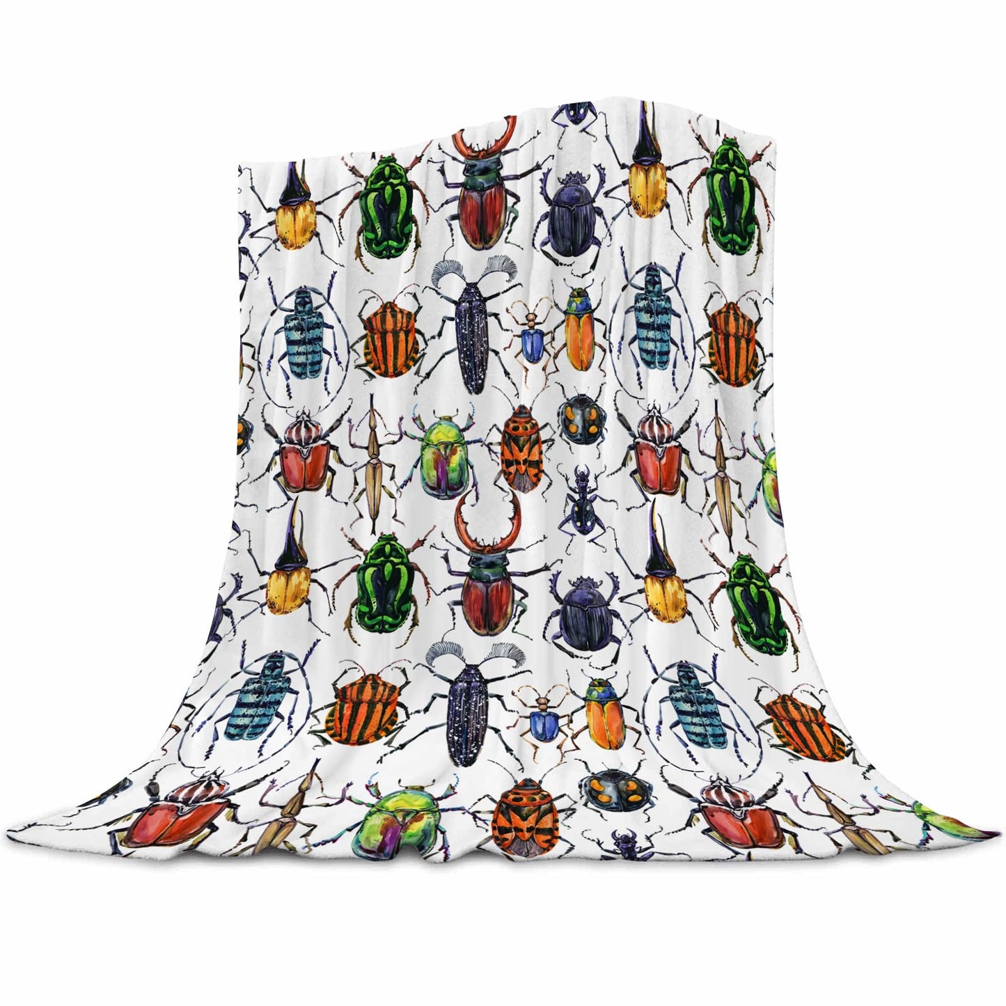 Colorful Beetle Insect Print Blanket 60"x80" - Ultra Soft Flannel Fleece Throw for Adults & Kids, Bug Lover Gift, Cozy Lightweight Blankets for Couples & Children, All-Season for Bed/Couch/Camping