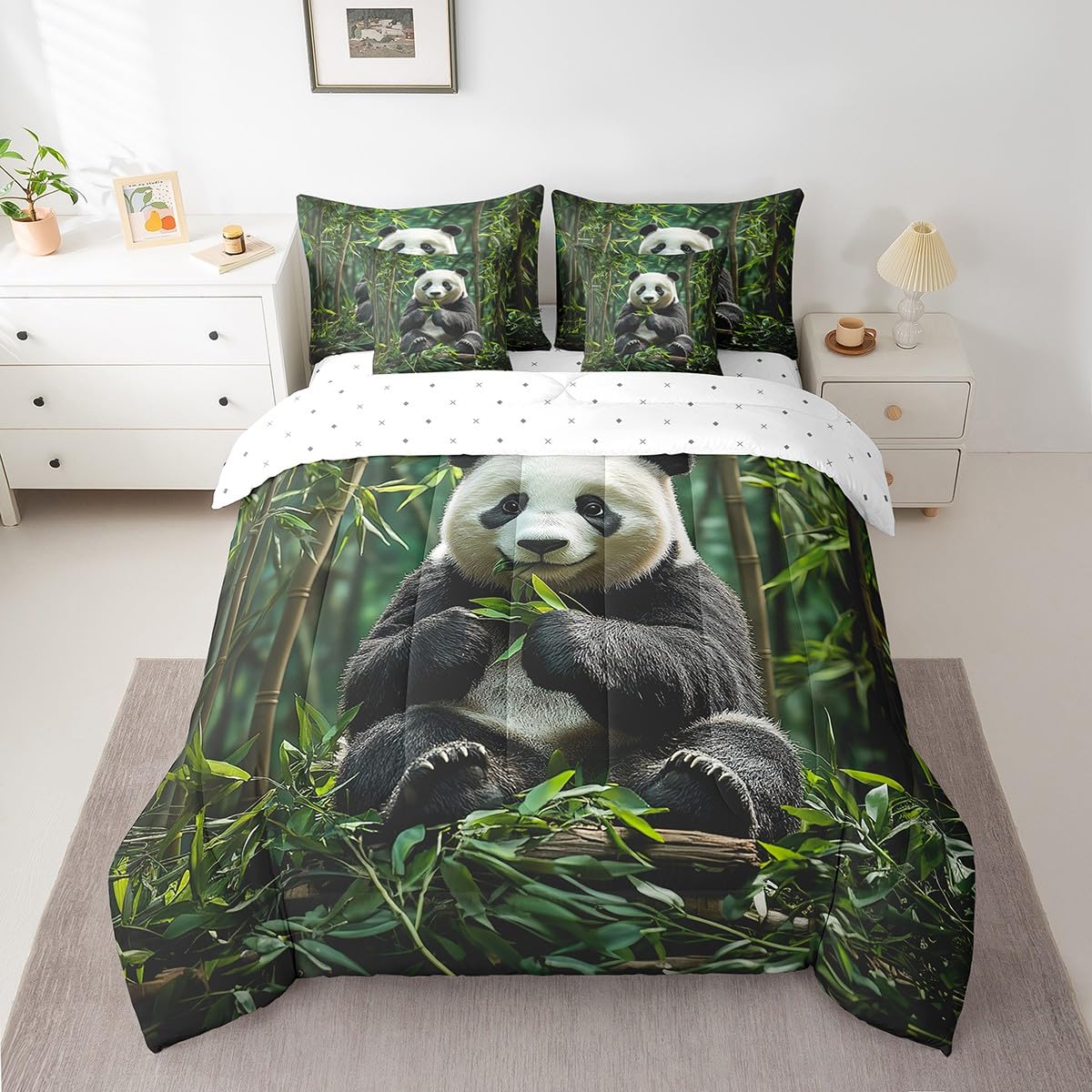 jejeloiu Cute Panda Comforter Set 7 Pieces Full Size Kids Panda Bear Printed Bed in a Bag for Boys Girls Animal Bedding Set Wild,Comforter + Sheets + Pillowcases + Cushion Covers