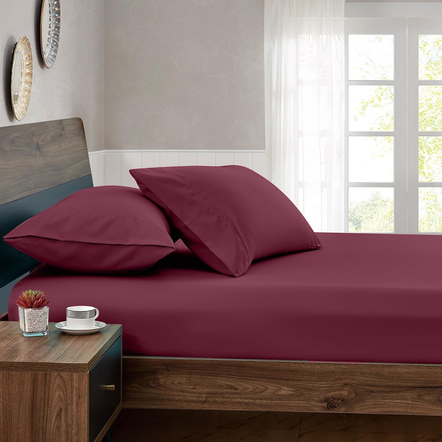FreshCulture Twin Fitted Sheets, Bulk Pack of 6, Deep Pocket, Soft Microfiber Bottom Sheets for Home, Salons, Hotels, Twin Size Fitted Sheets Only (Burgundy)