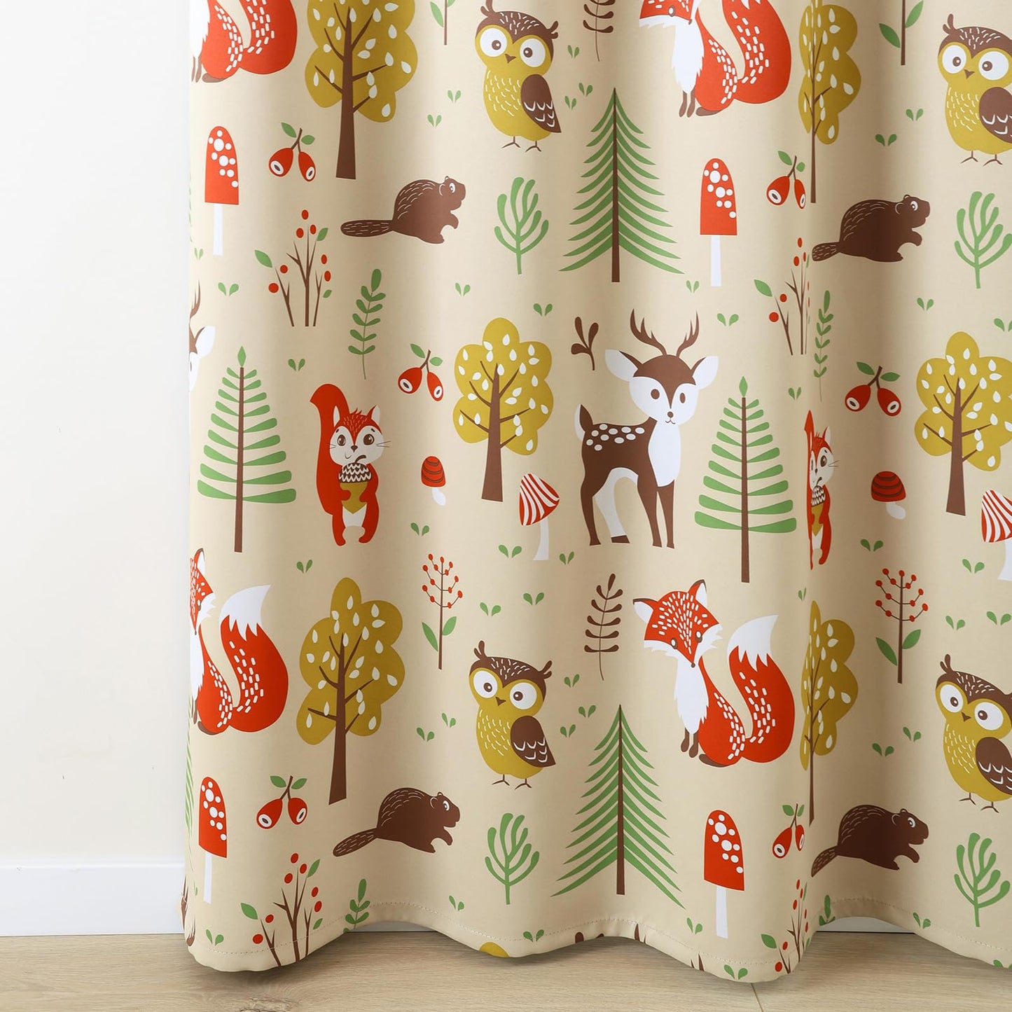 L.Z.E Cream Kids Curtains for Bedroom Nursery, 85% Room Darkening Blackout Thermal Insulated Drapes for Boys Girls Room, Beige Cute Animals Printed Design Grommet Top 2 Panels Set, 52 x 96 Inch