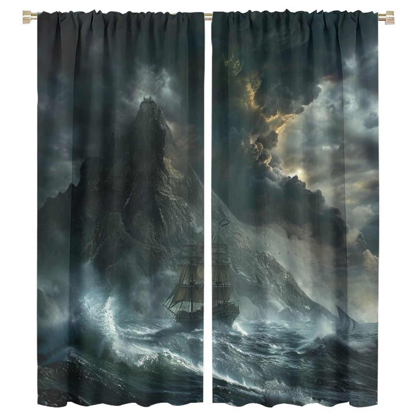 TOWINSFB Nautical Pirate Ship Blackout Curtains, Sea Ocean Ships Sailing Home Decor Rod Pocket Window Drapes for Living Room Bedroom - 42" W x 45" L