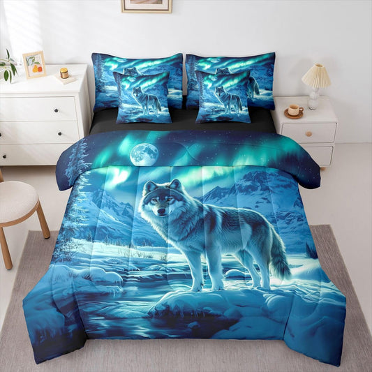 Feelyou Wolf Comforter Set with Sheets 7 Piece Queen Size Wolves Howling Bed in a Bag Kids Boys Girls Western Farmhouse Bedding Set Wild Animal Bedroom Decor Breathable Soft Microfiber