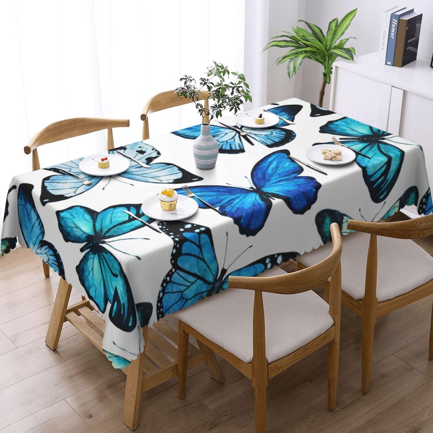 ZYPHORIEL Butterfly Blue Rectangle Tablecloths Beautiful Butterflies Table Cloths Decorative Kitchen Dining Tablecloth for Rectangular Tables,Washable Table Cover for Party 54 x 72 Inch