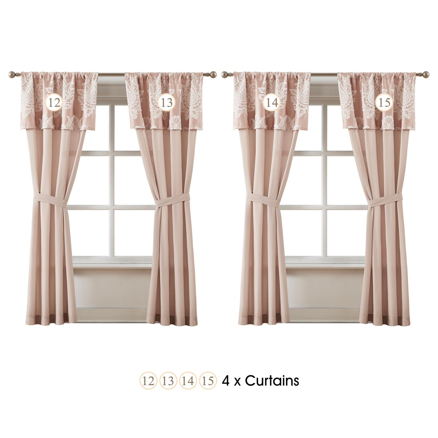 Stratford Park Blush Comforter Set King, 15 Pieces Room in a Bag, Elegant Patchwork Damask Jacquard Bedding Set, Matching Bedskirt, Flat Sheet, Fitted Sheet, Pillow Shams, Curtains