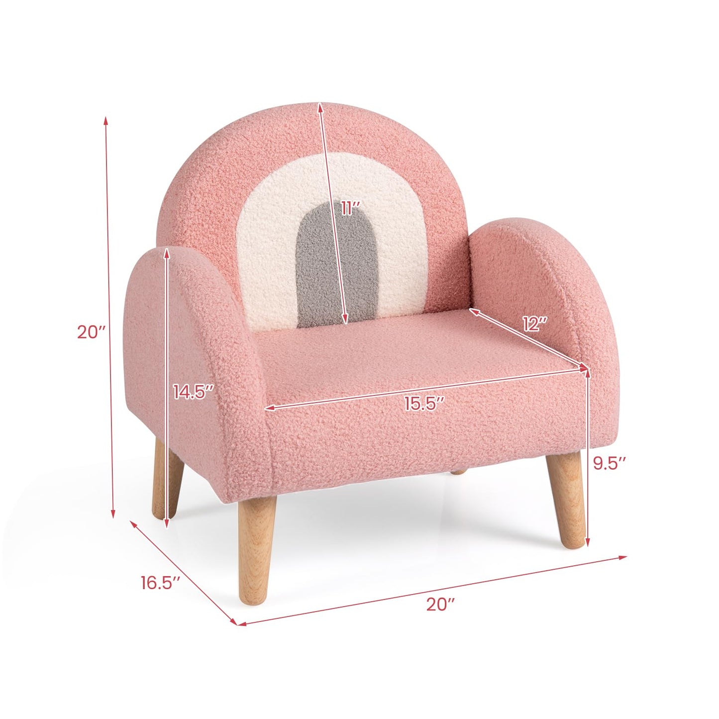 Costzon Kids Sofa, Children Pink Armchair with Solid Wood Frames, Plush Fabric, Anti-Tip Design, Floor Reading Sofa Chair for Playroom, Kids Room, Nursery, Toddler Couch Chair Comfy for Boys Girls