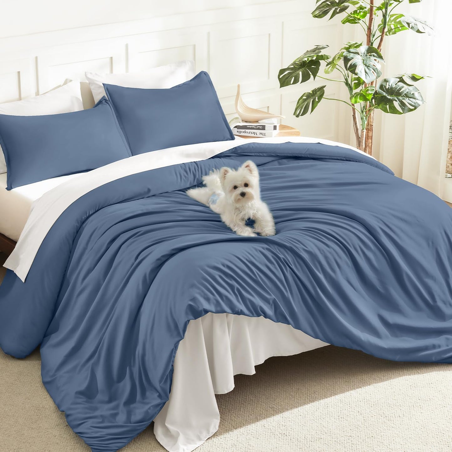 Litanika Comforters King Size Ocean Blue, 3 Pieces Lightweight Solid Bedding Set & Collections, All Season Fluffy Bed Set (104x90 Inches Comforter & 2 Pillowcases)