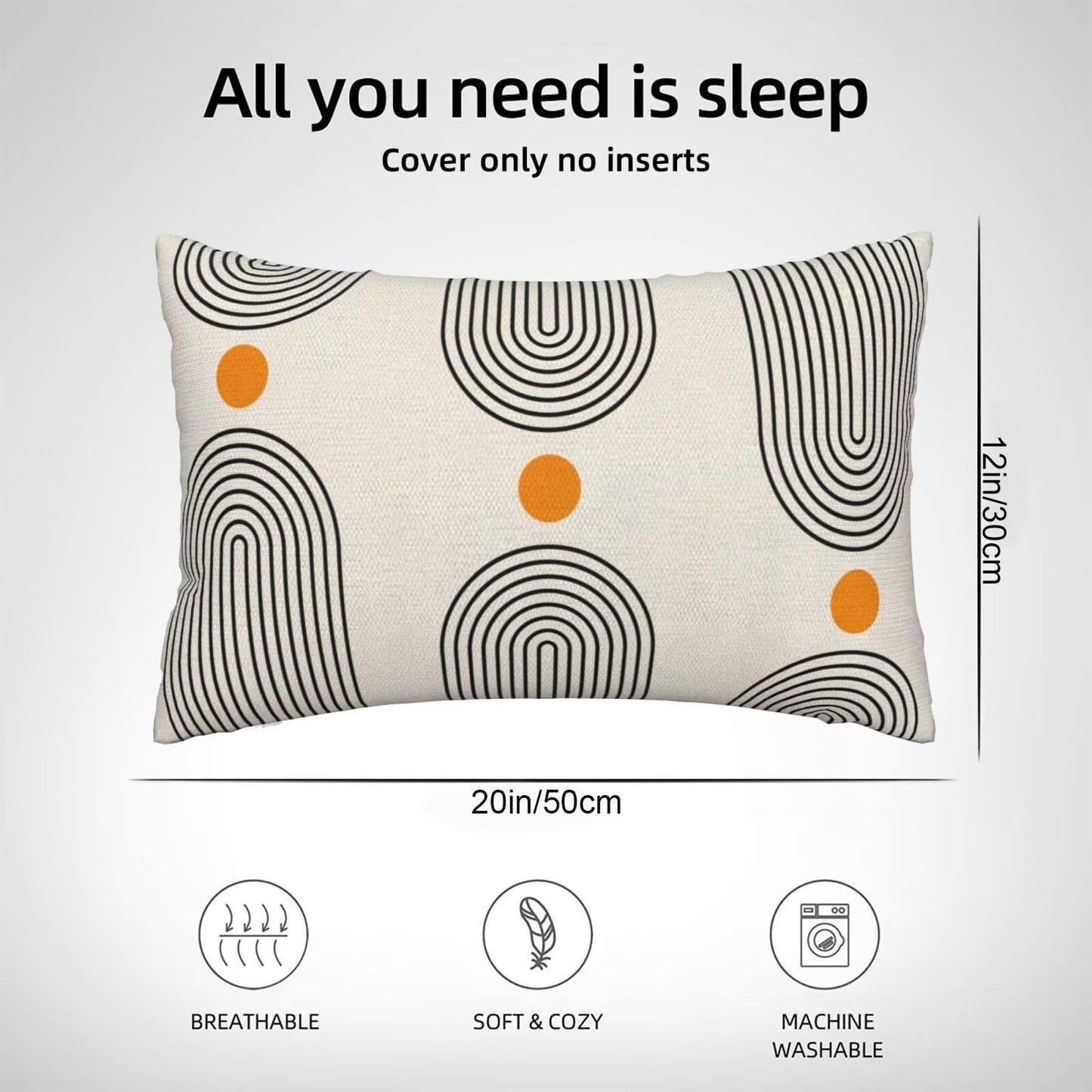 Jecuwo Boho Mid Century Pillow Covers 12x20 Inch Set of 2, Abstract Simple Sun Arch Decorative Throw Pillowcase Boho Modern Outdoor Farmhouse Cushion Cover for Sofa Couch Bed Living Room Decor