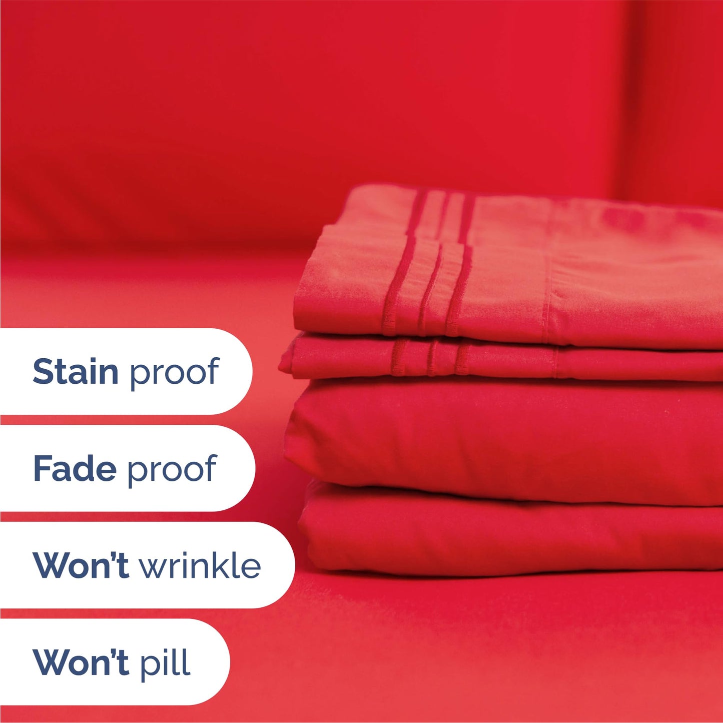 Queen Size 4 Piece Sheet Set - Comfy Breathable & Cooling Sheets - Hotel Luxury Bed Sheets for Women and Men - Deep Pockets, Easy-Fit, Extra Soft and Wrinkle Free Sheets - Red Oeko-Tex Bed Sheet Set