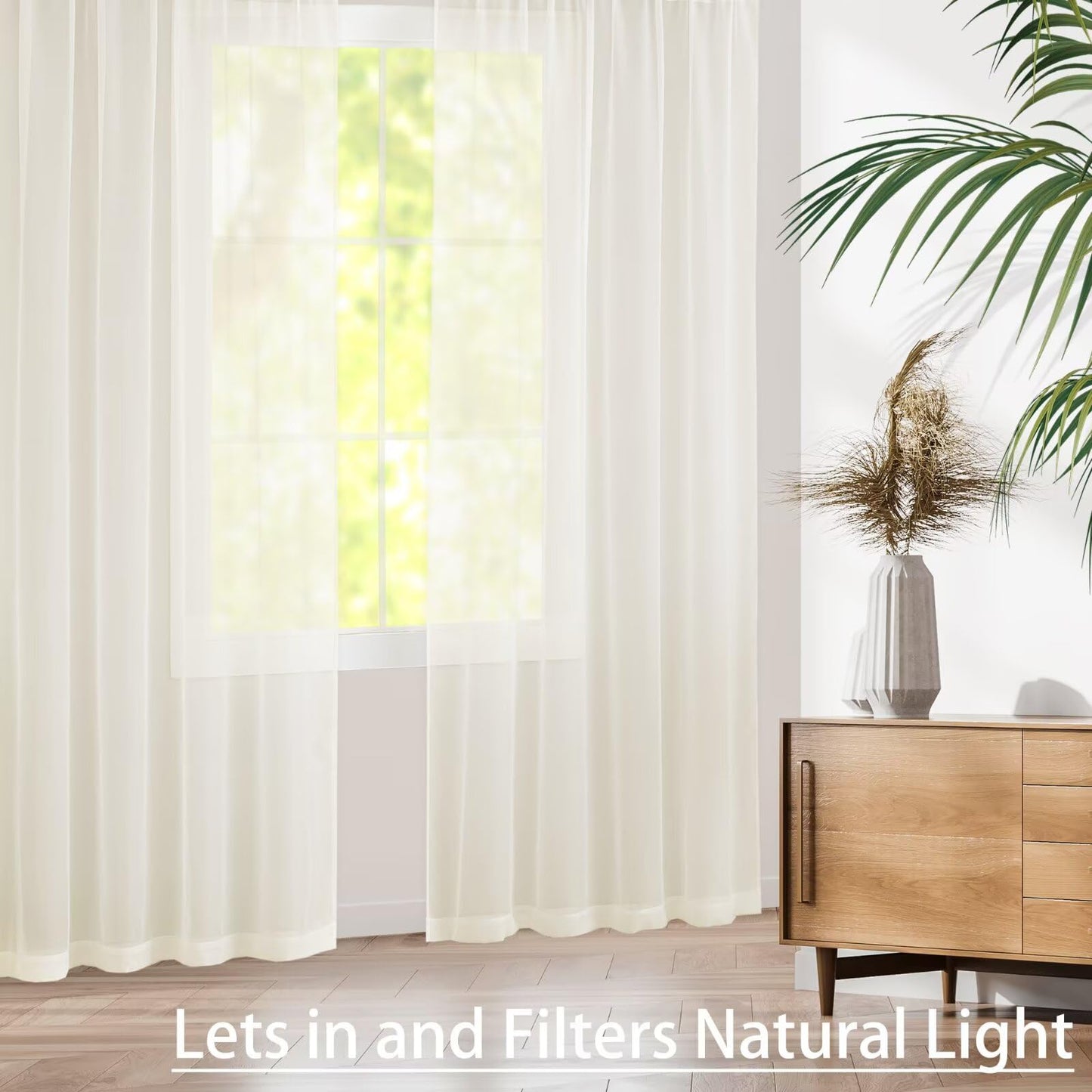 Karseteli Semi Voile Sheer Curtains 63 Inches Long 2 Panels Rod Pocket Window Treatment for Living Room Bedroom Dining Room(Ivory 70" W x 63" L)