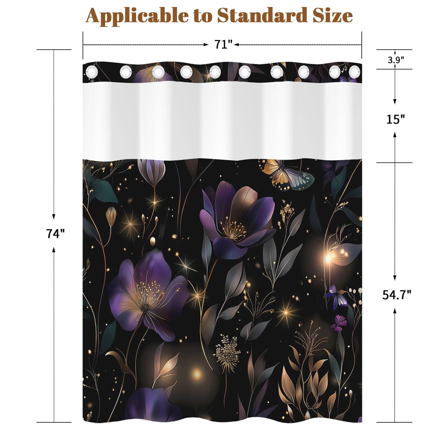 Xiazhilaio Dark Floral Bath Shower Curtain with Snap in Liner, 71x74 Inch