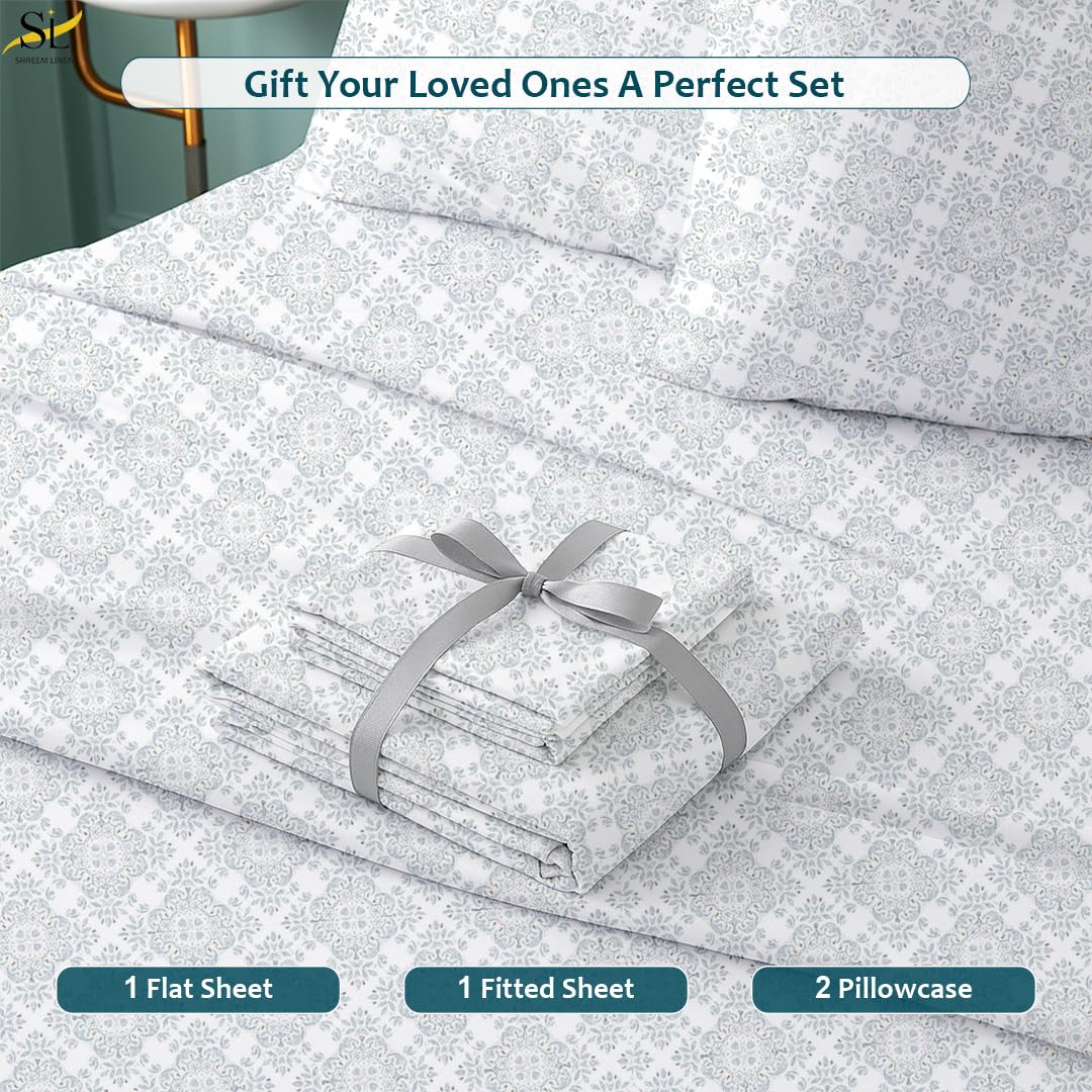 Shreem Linen Queen Sheet Set 4 Piece Bedding, Brushed Microfiber Soft Sheets for Queen Size Bed with Flat, Fitted Sheet, 2 Pillow Cases (Charm Paisley)