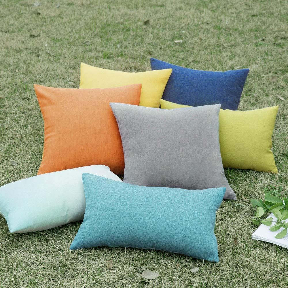 MIULEE Pack of 2 Decorative Outdoor Solid Waterproof Throw Pillow Covers Faux Linen Garden Farmhouse Coastal Cushion Cases for Summer Patio Tent Balcony Couch Sofa 18x18 Inch Blue