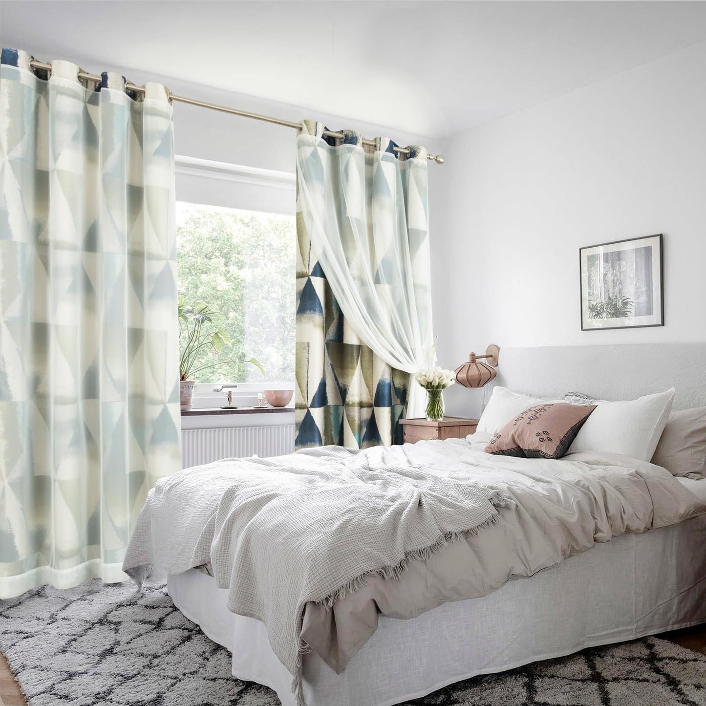 Leeva Elegant Blackout Curtains and Sheer Layered, Grommet Window Curtain Panels with Tiebacks, Light Filtering Drapes for Bedroom Partition Room Dividers, 52 x 96