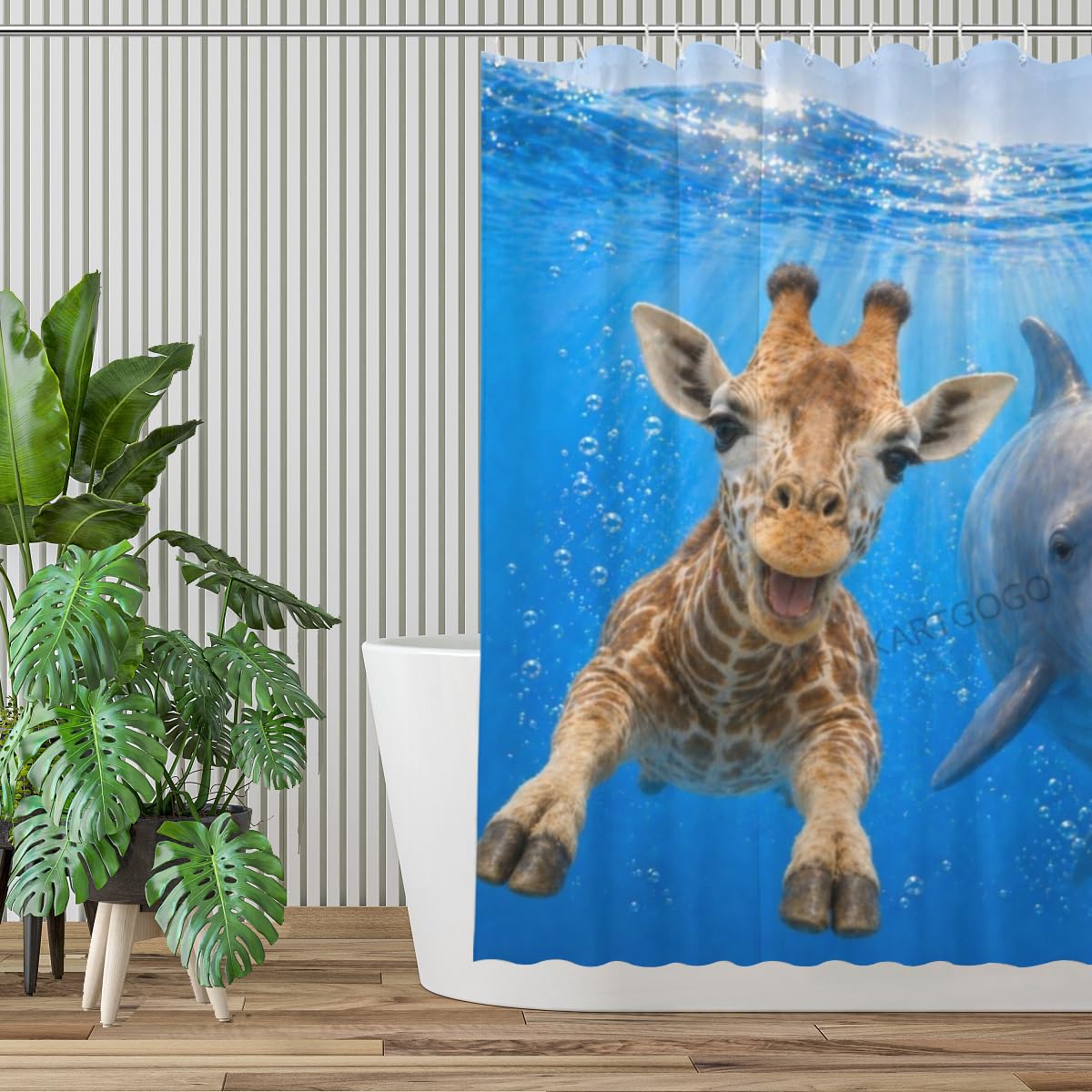 LFINKARTGOGO Ocean Giraffe Shower Curtain 72x72 with 12 Hooks Underwater Animal Dolphin Waterproof Washable Polyester Bath Curtain for Home Hotel Decor