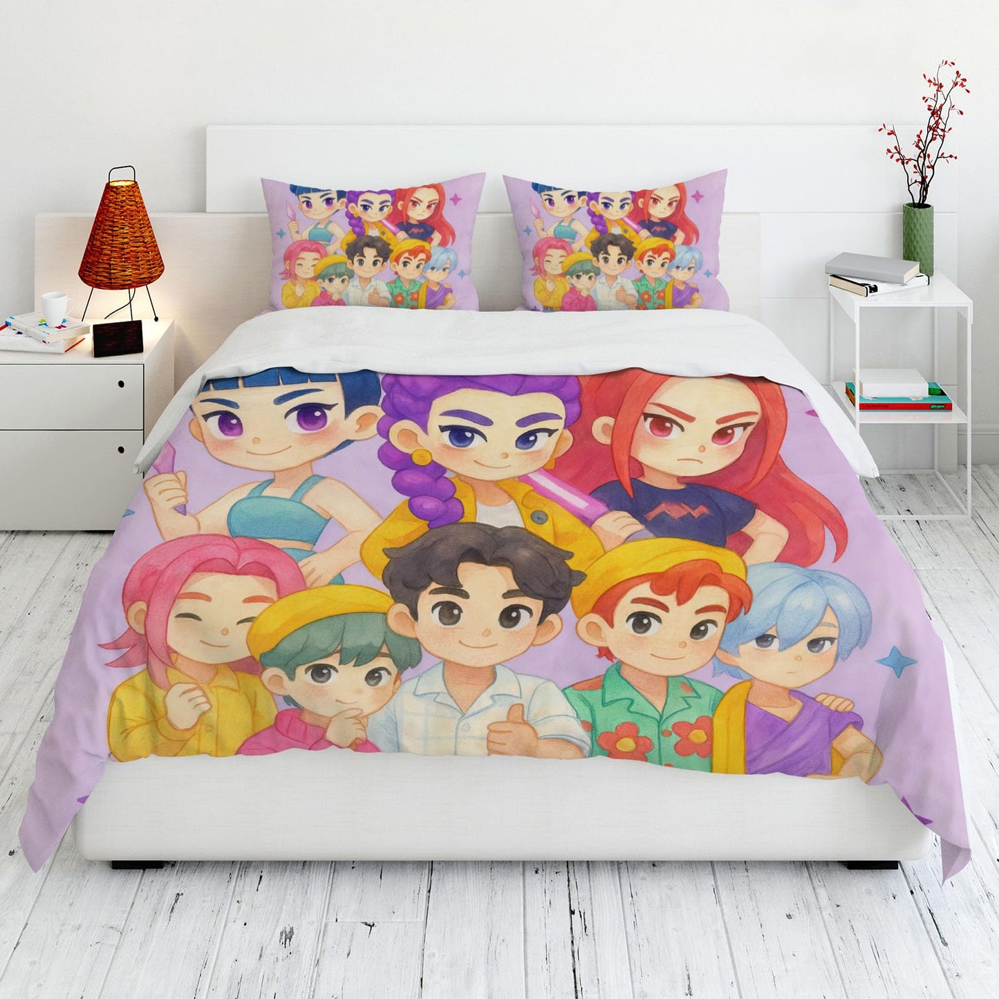Allenjoy Dreamy Purple Korean Hunter Music Comforter Set with 1 Pillowcase for Girls Teens Women Fans Daughter Bedroom Nursery Bedding Room Decor, Machine Washable Durable Twin Size
