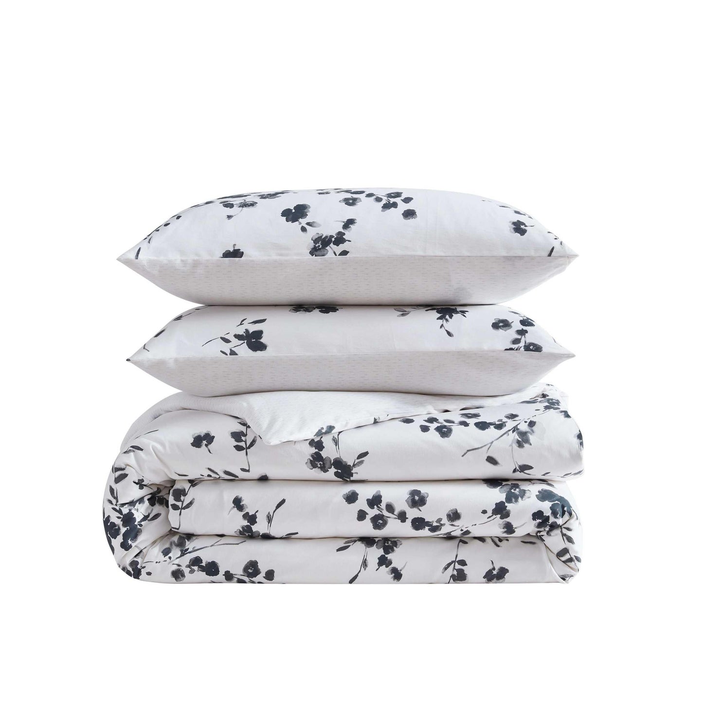 Vera Wang - Queen Comforter Set, Reversible Floral Bedding with a Naturally Soft Feel, 3 Piece Bed Set with Matching Pillowcases (Noir Bouquet/Ikat Line Grey)