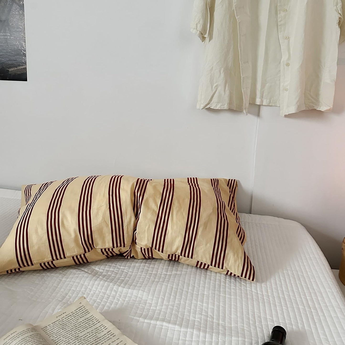mixinni King Size Striped Pillowcases Set - 2 Pack 100% Cotton Rust & Beige Striped Pillow Covers with Envelope Closure | Classic Vintage Modern Bedding | Fits King (Pillows Not Included)