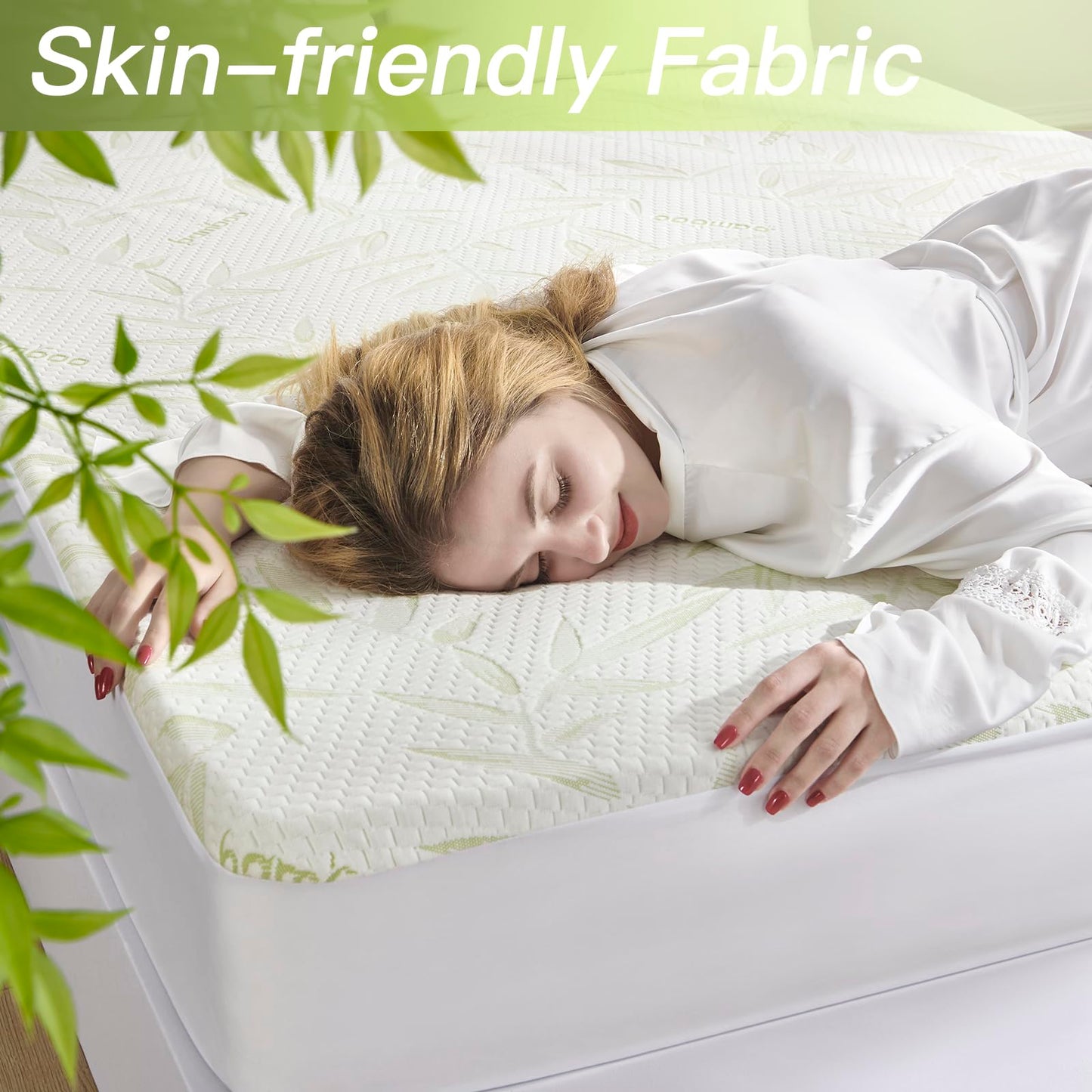 Queen Mattress Protector Waterproof Mattress Pad Washable Bamboo Rayon Mattress Cover Breathable Noiseless Bed Protector 5" - 21'' Elastic Fitted Deep Pocket