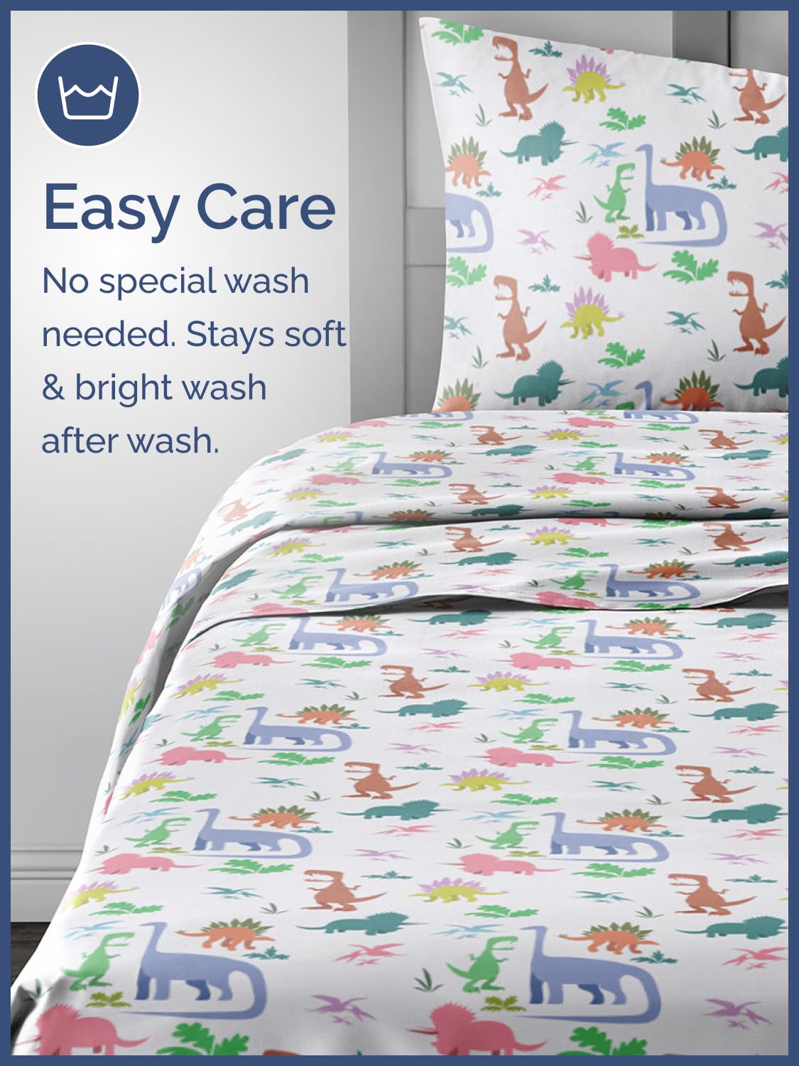 Kids Twin Size Bed Sheet Set - 3 Piece Kids Loft Bed Sheets - Boys Dinosaur Themed Bedding - Soft, Cute & Cozy - Breathable & Machine Washable - Colorful Dino Bed Set for Boys, Girls, Teens & Toddlers