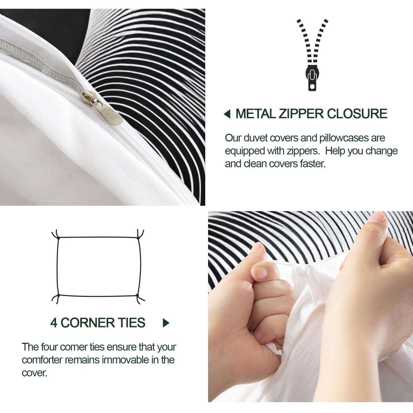 QINYUN Black White Duvet Cover King Size, Modern Abstract Bedding Set 3 Piece Bedroom Decor Trippy Psychedelic Comforter Cover and 2 Pillow Sham with Zipper Closure