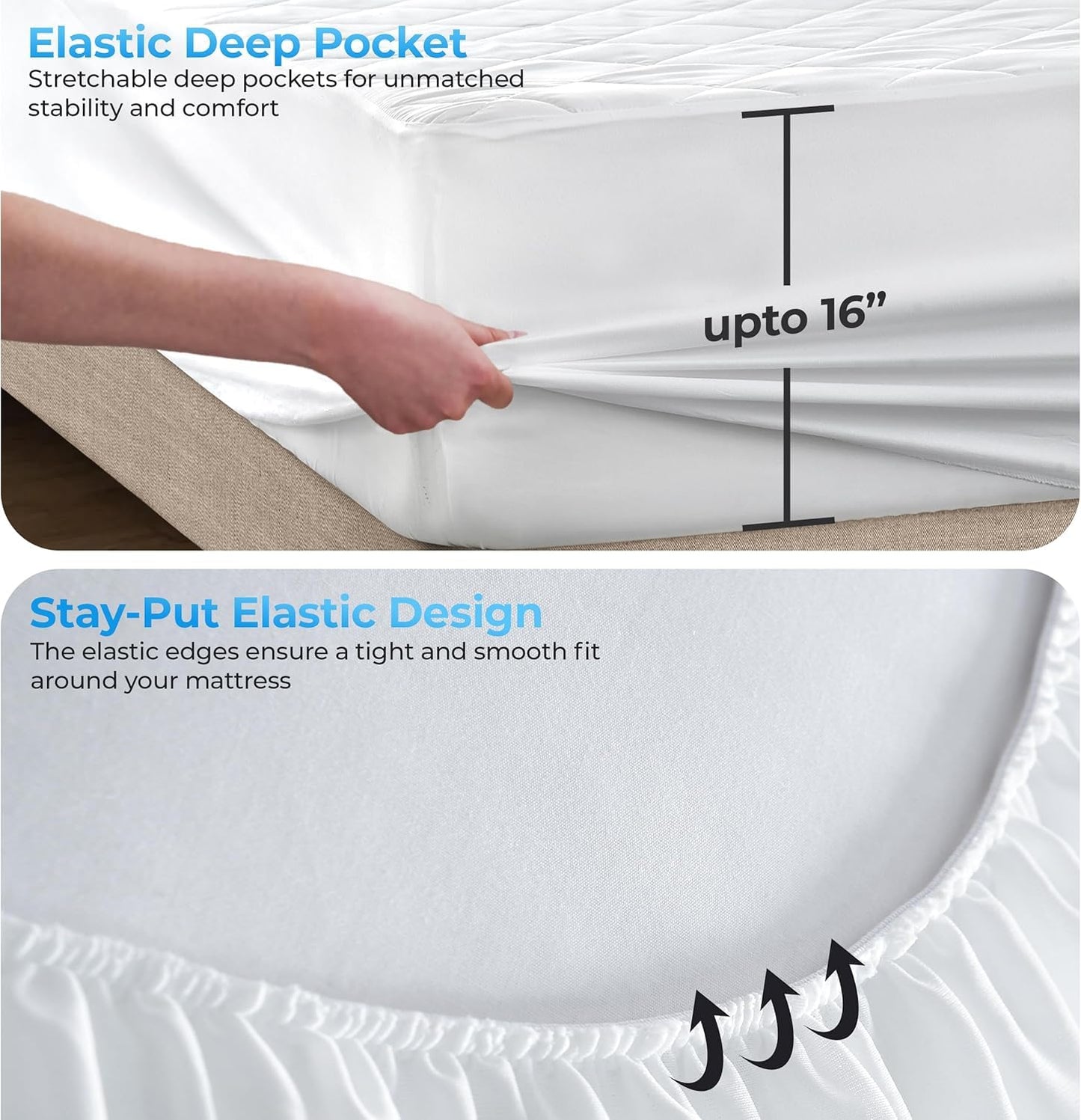 LUX Décor Full Size Mattress Pad - Quilted Elastic Fitted Mattress Cover Protector Upto 16 Inches Deep Pocket - Soft Breathable Noiseless Mattress Topper (54 X 75)