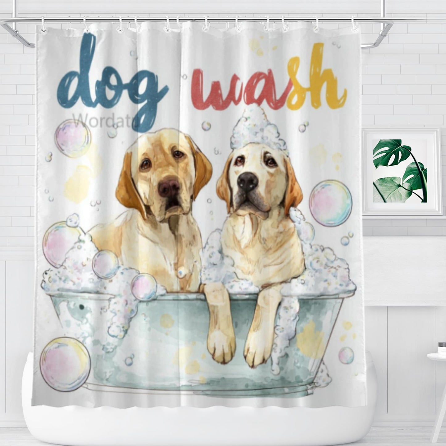 Wordatu Labrador Retriever Cartoon Shower Curtain Playful Dogs in a Bathtub Pets Cloth Fabric Bathroom Decor Set with 12 Hooks 72x72 Inch