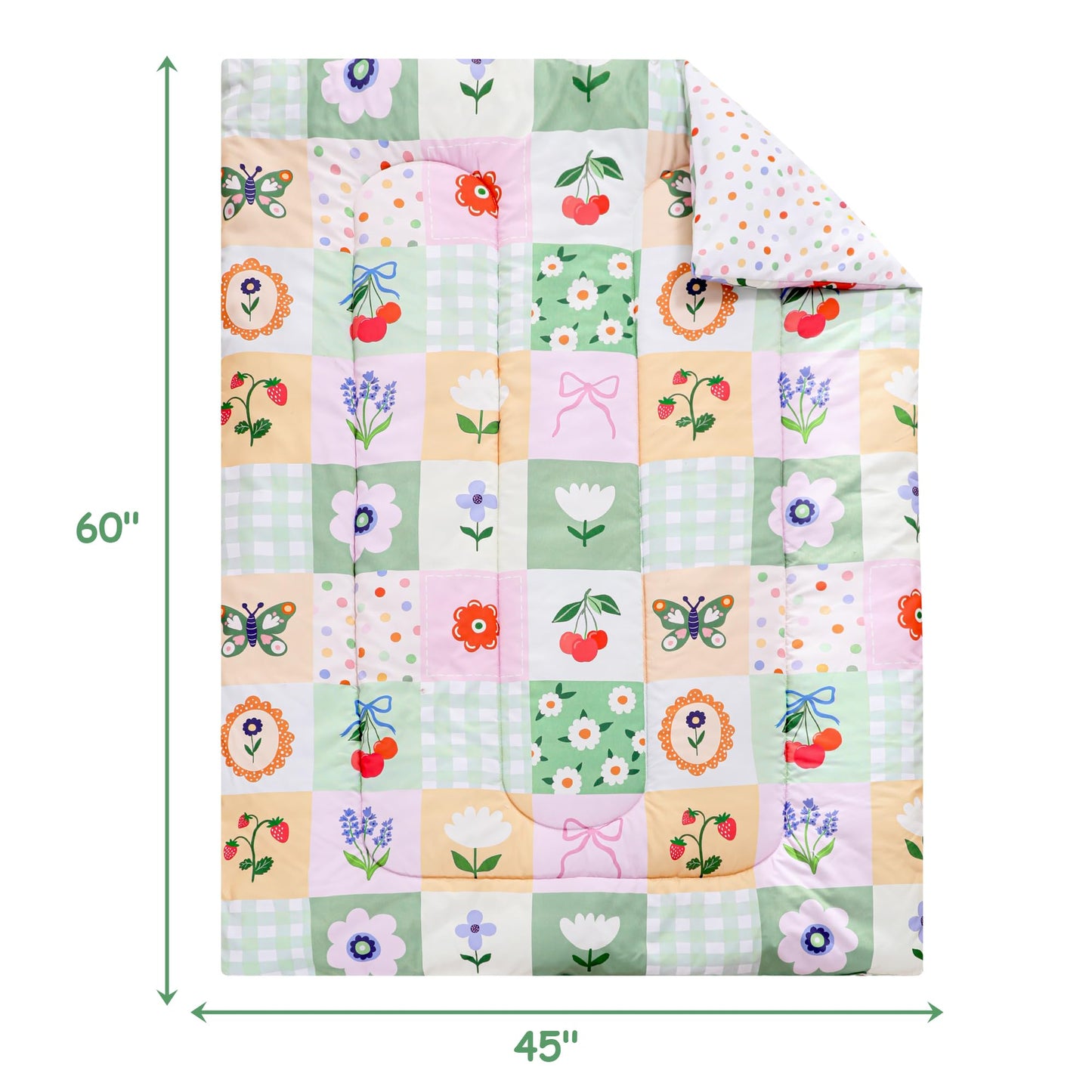Mooreeke 4 Pieces Toddler Bedding Set - Green Floral Butterfly Toddler Comforter Sets for Girls, Includes Comforter, Flat Sheet, Fitted Sheet and Pillowcase, Bed in A Bag for Baby Bedroom