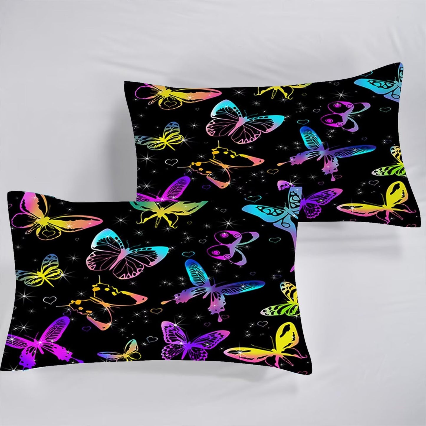 VTKON Colorful Butterfly Sheets Twin Size for Girls Boys Black Kids Cute Bedsheets Microfiber Deep Pocket Bed Sheet & Pillowcase Sets 3 Pieces
