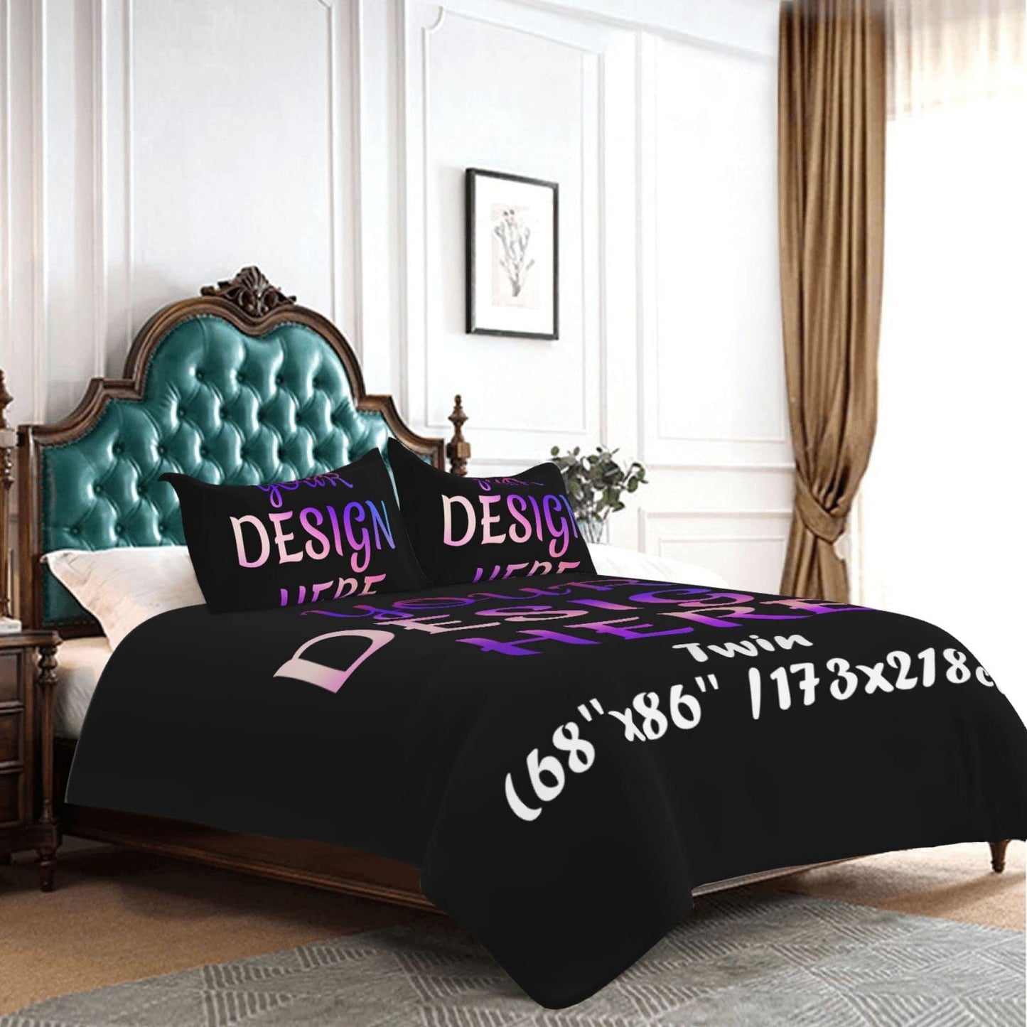 Custom Comforter Set Customized Bedding Set with Picture Text Logo Customized Gifts Comforter Set with 2 Pillowcases Twin (68''x86''/173x218cm), Black