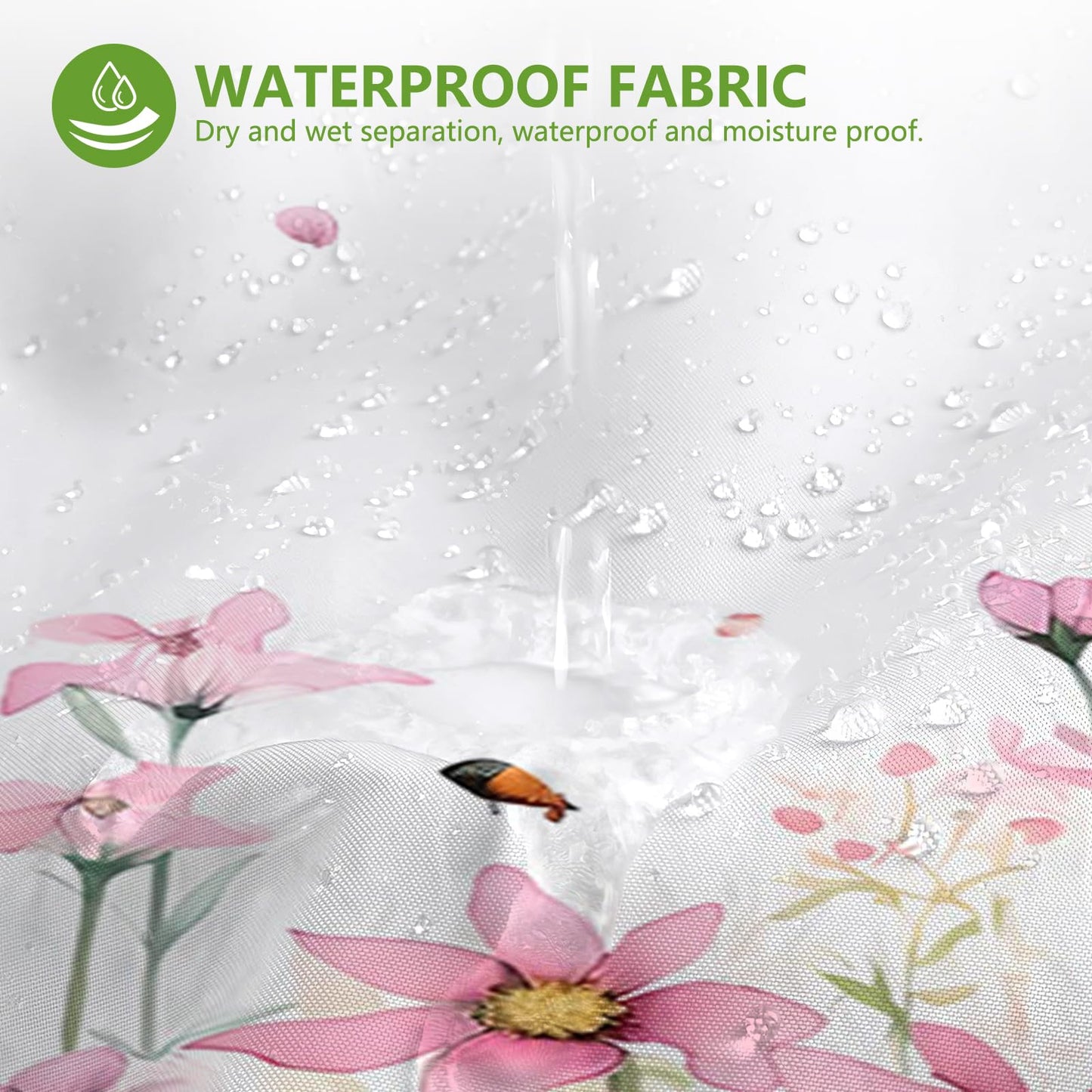 MEHOFOND Pink Flower No Hook Shower Curtain with Snap in Liner, Spring Watercolor Floral Plant Shower Curtain,See Through Mesh Top Window,Waterproof Fabric Flowers Hotel Shower Curtain Set 71" x 74"