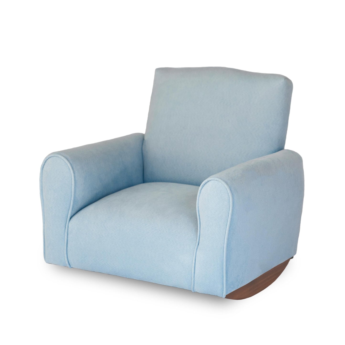 Toddler Personalized Armchair, Kids Upholstered Rocking Chair with Personalization, Toddler Chair with Personalized Name, Comfy Child Armchair, (Light Blue Suede, Rockers)