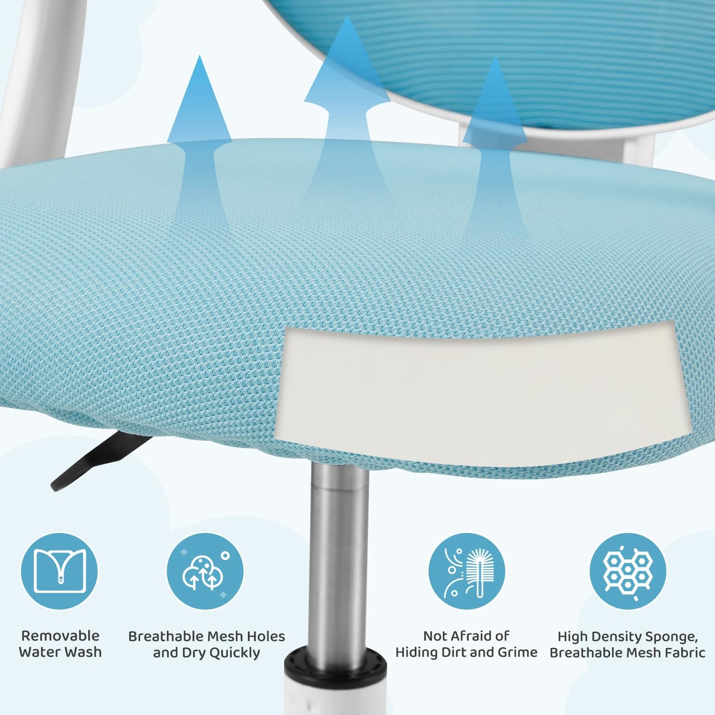 HOMMOW Kids Desk Chair,Ergonomic Study Chairs with Adjustable Height,Breathable Mesh Removable,Non-Slip Footrests,Suitable for Children Aged 5-12 Years Old,Blue