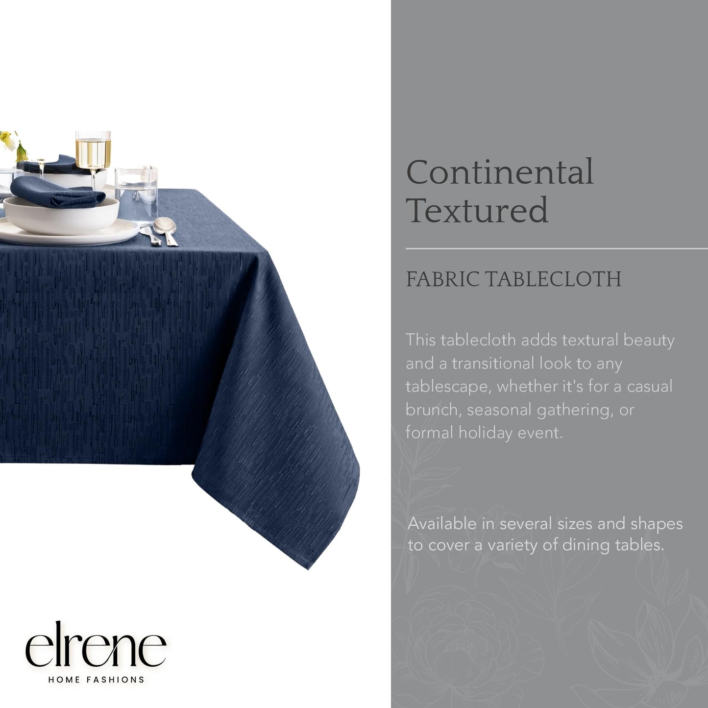 Threadmade Continental Solid Texture Water Resistant Tablecloth, Navy - 52" W x 70" L