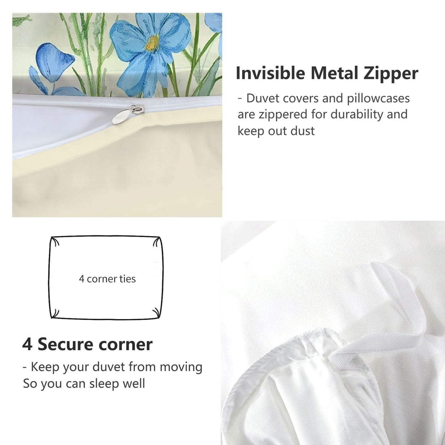 Twin Duvet Cover Set - Countryside Flower Field Butterfly Bedding Beige, 2 Piece Set with Zipper Closure, Easy Care Breathable Cozy, 1 Duvet Cover 68 x 90 inches and 1 Pillow Shams