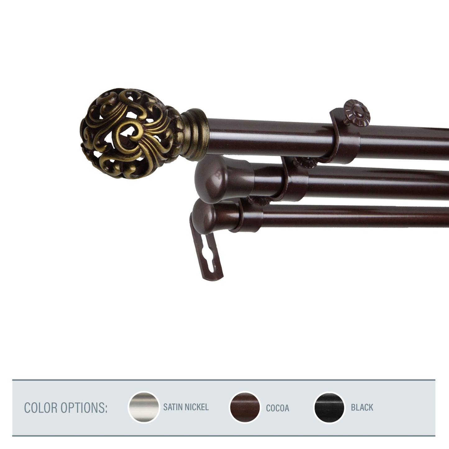 A&F Rod Décor - Baroque 13/16" Triple Curtain Rod 66-120 inch - Cocoa