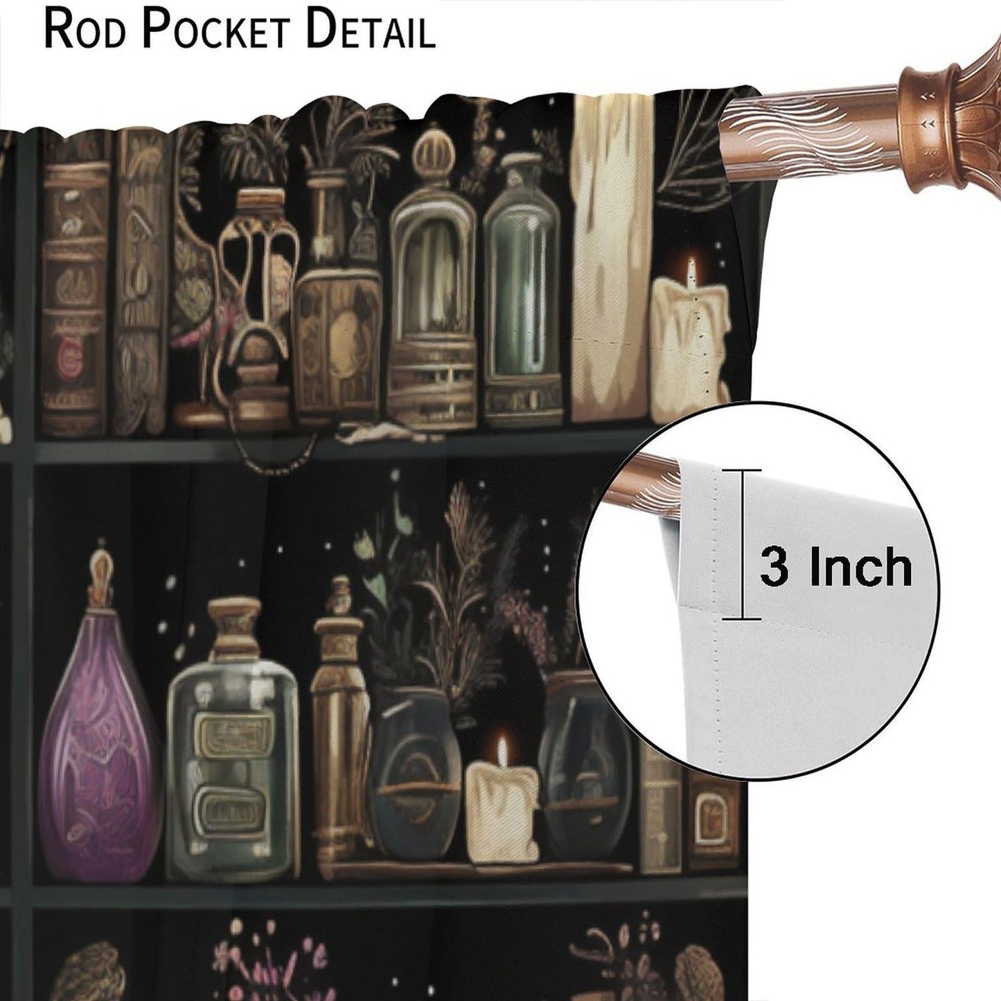 TOWINSFB Gothic Library Book Blackout Curtains, Retro Bookshelf Skull Floral Candles Home Decor Rod Pocket Window Drapes for Living Room Bedroom - 45" L x 42" W