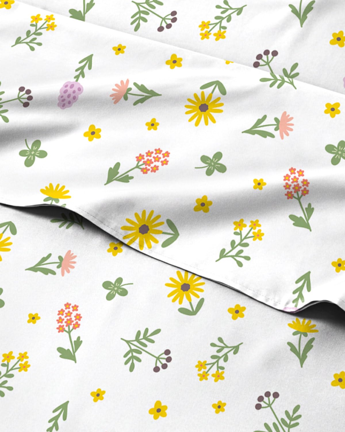 Floral Sheets - Flower Print Bed Sheet Set - 1 Flat, 1 Fitted & 2 Pillowcases w/ Deep Pockets - Comfy, Cozy, Wrinkle & Fade Free - Boho Botanical Bedding - Soft, Breathable & Cooling - Queen Size Set