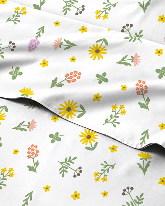 Floral Sheets - Flower Print Bed Sheet Set - 1 Flat, 1 Fitted & 2 Pillowcases w/ Deep Pockets - Comfy, Cozy, Wrinkle & Fade Free - Boho Botanical Bedding - Soft, Breathable & Cooling - Queen Size Set