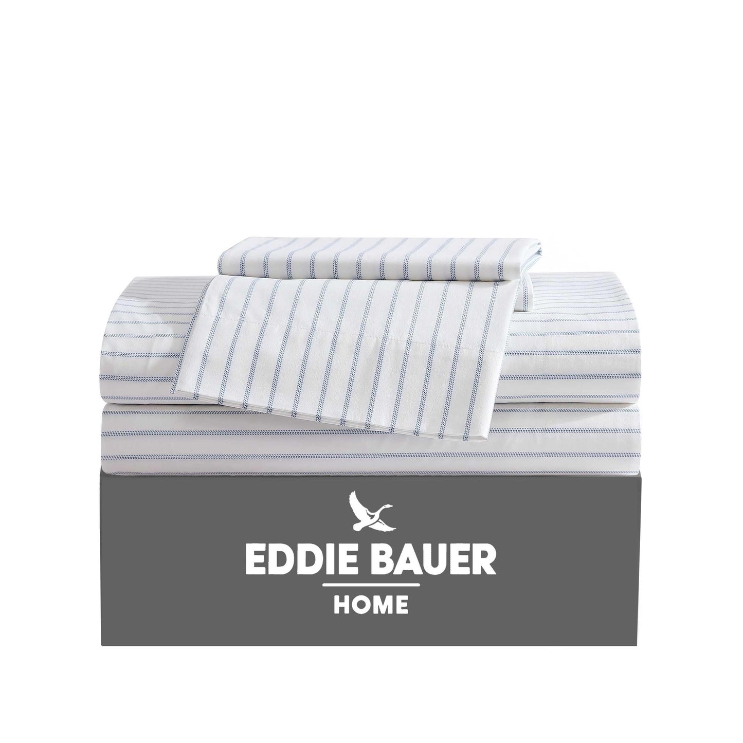 Eddie Bauer - Twin Size Sheet Set, 100% Cotton Percale Bedding, Crisp & Breathable Bed Sheets with Pillowcase, Fully Elastic Fitted Sheet, Deep Pocket Fit (Essential Stripe)