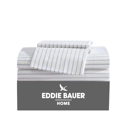 Eddie Bauer - Twin Size Sheet Set, 100% Cotton Percale Bedding, Crisp & Breathable Bed Sheets with Pillowcase, Fully Elastic Fitted Sheet, Deep Pocket Fit (Essential Stripe)