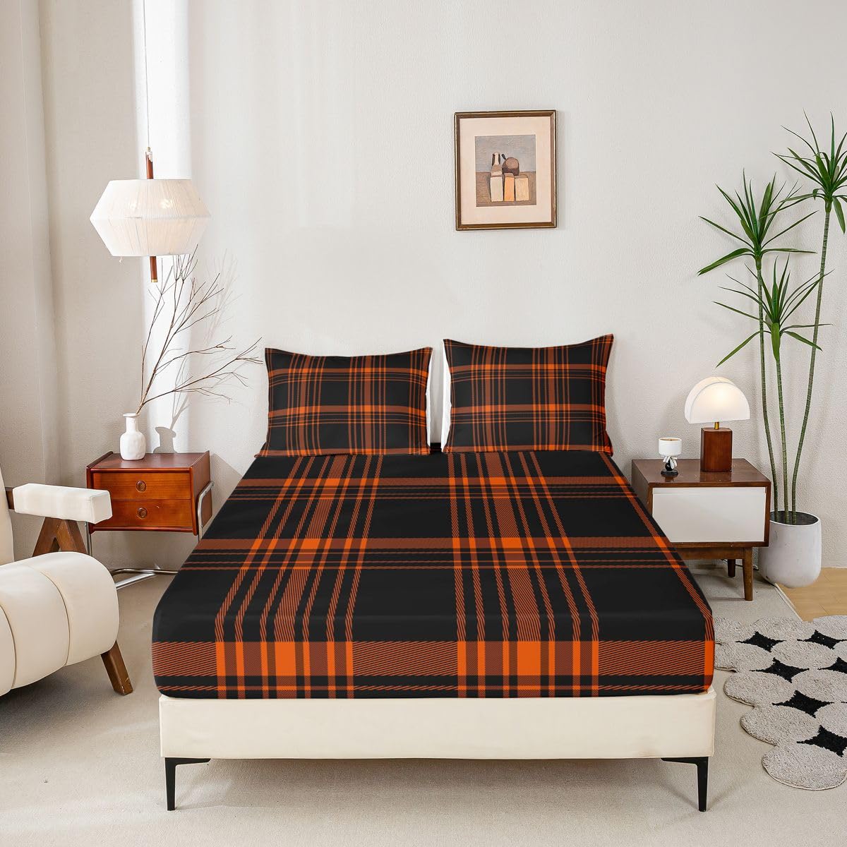jejeloiu Classic Red Black Plaid Fitted Sheet with 1 Pillowcase Twin Size Checkerboard Bed Sheets Set 16" Deep Pocket Boys Girls Farmhouse Bedding Aesthetic Grid Teens Bedroom Decor Breathable