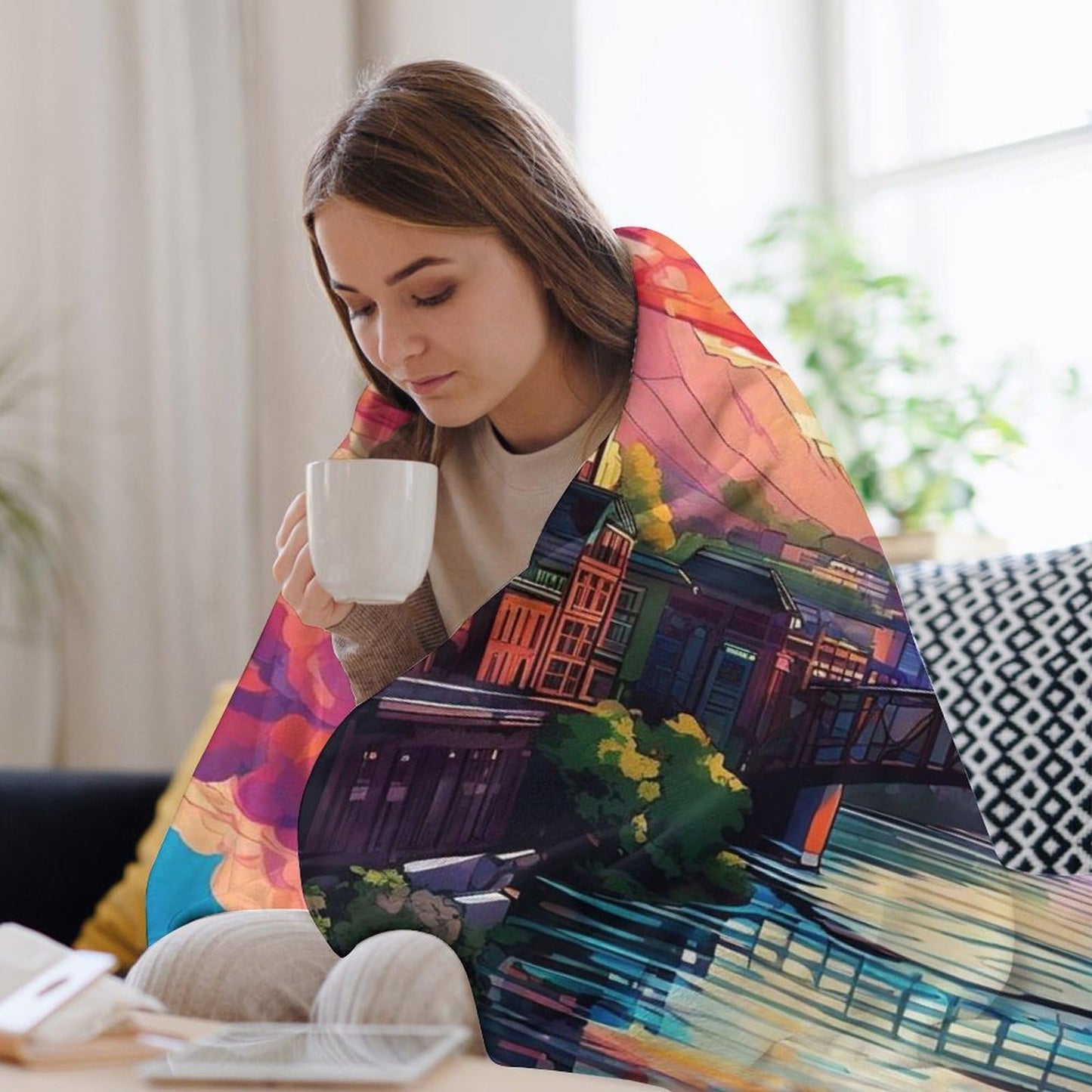 Wilmington Delaware City Skyline Landscape Abstract Blanket Soft Flannel Lightweight Blanket Outdoor Travel Carry Living Room Bedroom Sofa Decoration Gifts 60x80 Inch