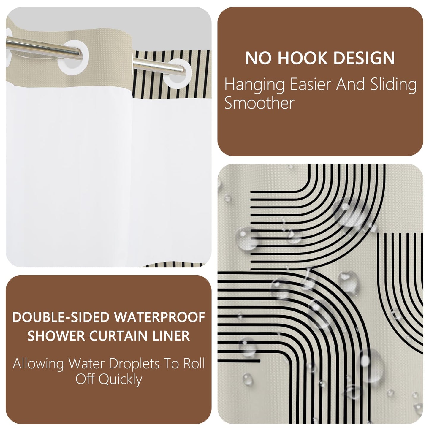 NAEMBCU No Hook Waffle Shower Curtain with Snap in Liner 71x74 Inch