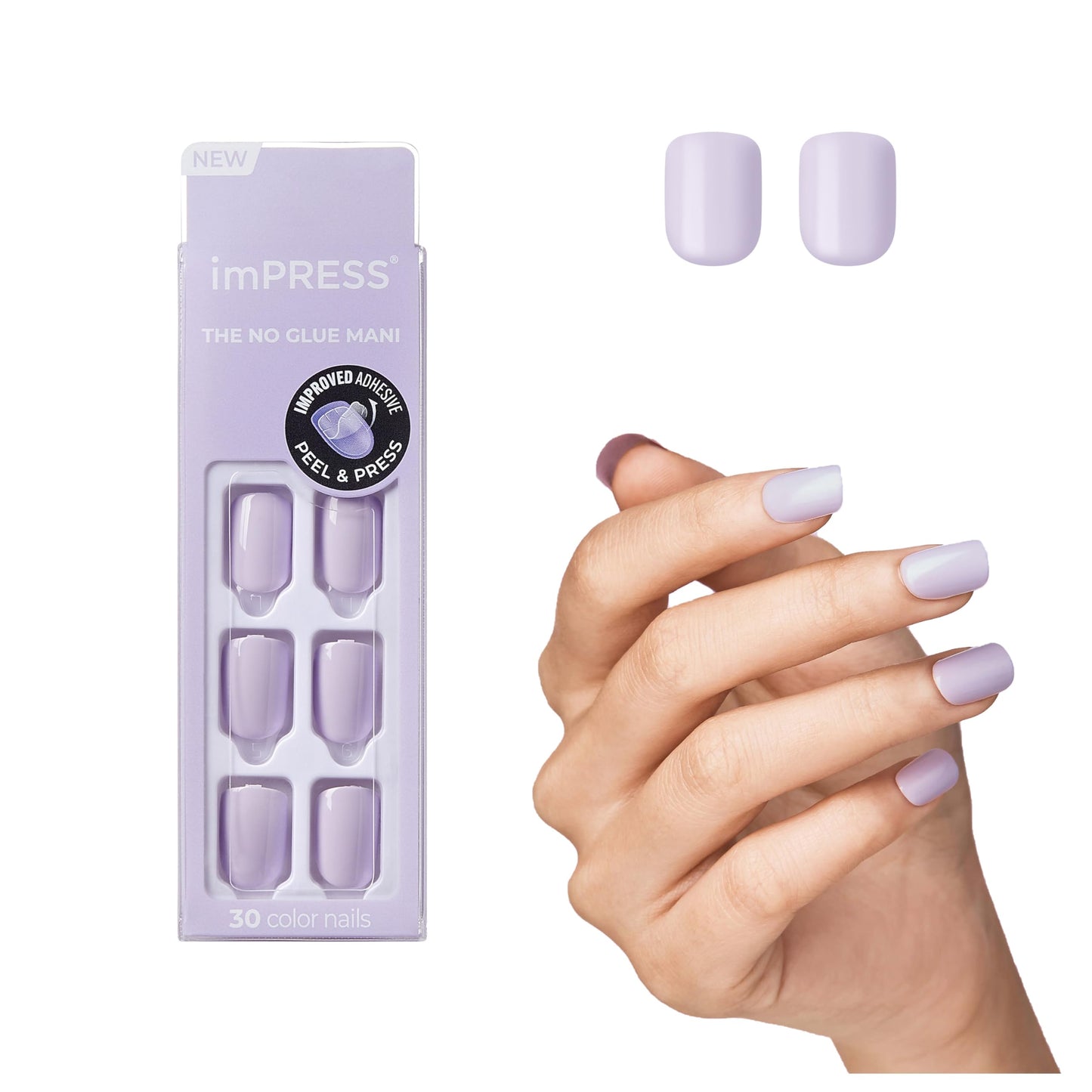 Kiss Impress Color Press-On Nails, Nail Kit, PureFit Technology, Short Length, “Picture Purplect”, Polish-Free Solid Color Manicure, Includes Prep Pad, Mini Nail File, Cuticle Stick, and 30 Fake Nails